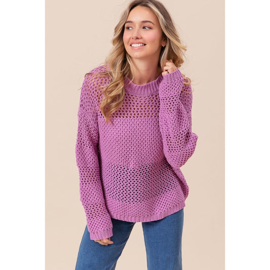 BiBi Openwork Long Sleeve Knit Top