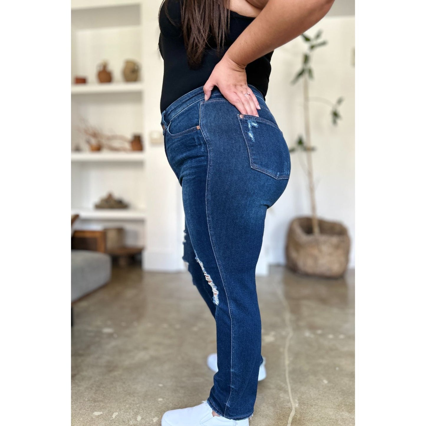 Judy Blue Full Size High Waist Rigid Magic Heavy Destroy Straight Jeans