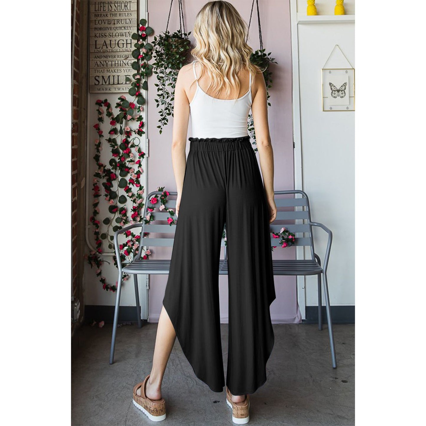 Heimish Full Size Frill Slit High Waist Wide Leg Pants