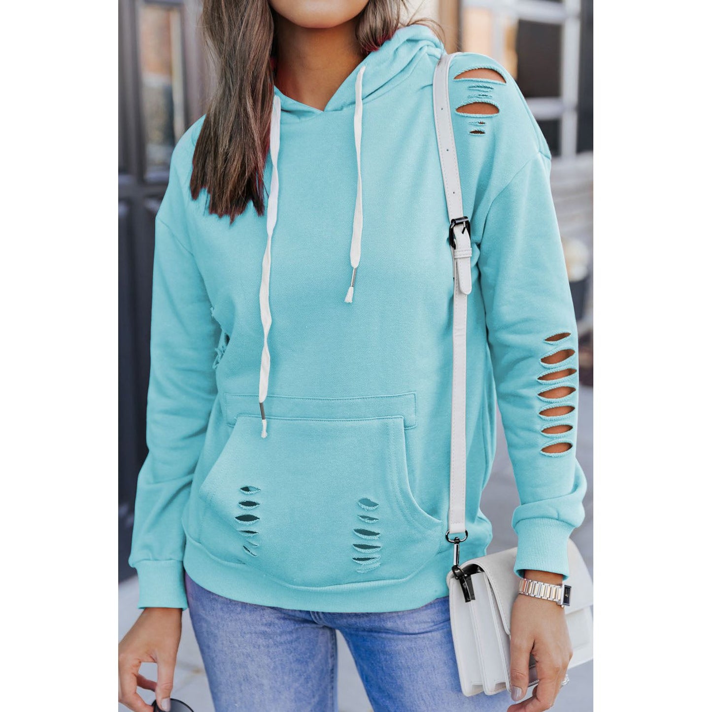 Cutout Dropped Shoulder Hoodie