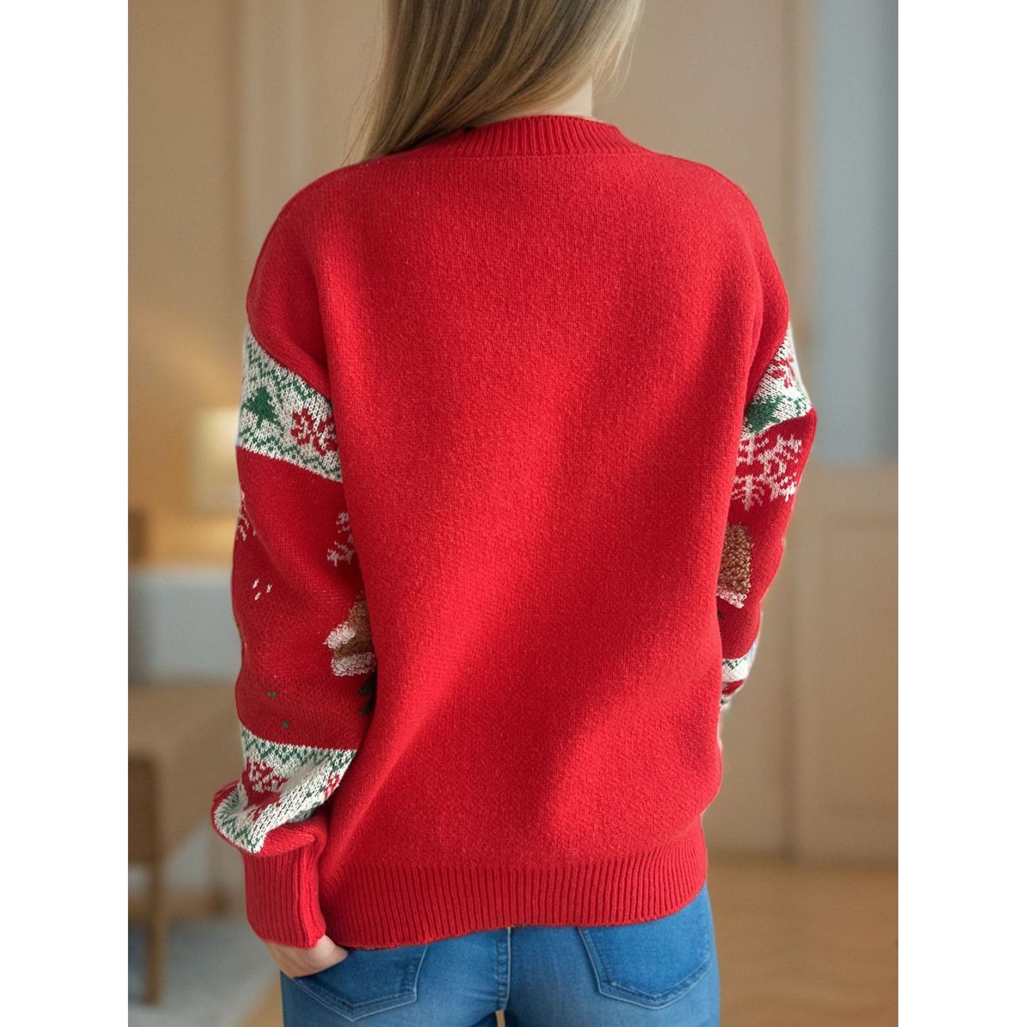 Christmas Element Round Neck Long Sleeve Sweater