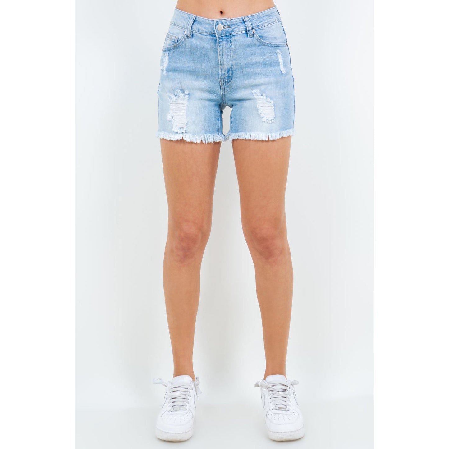 American Bazi High Waist Distressed Frayed Denim Shorts