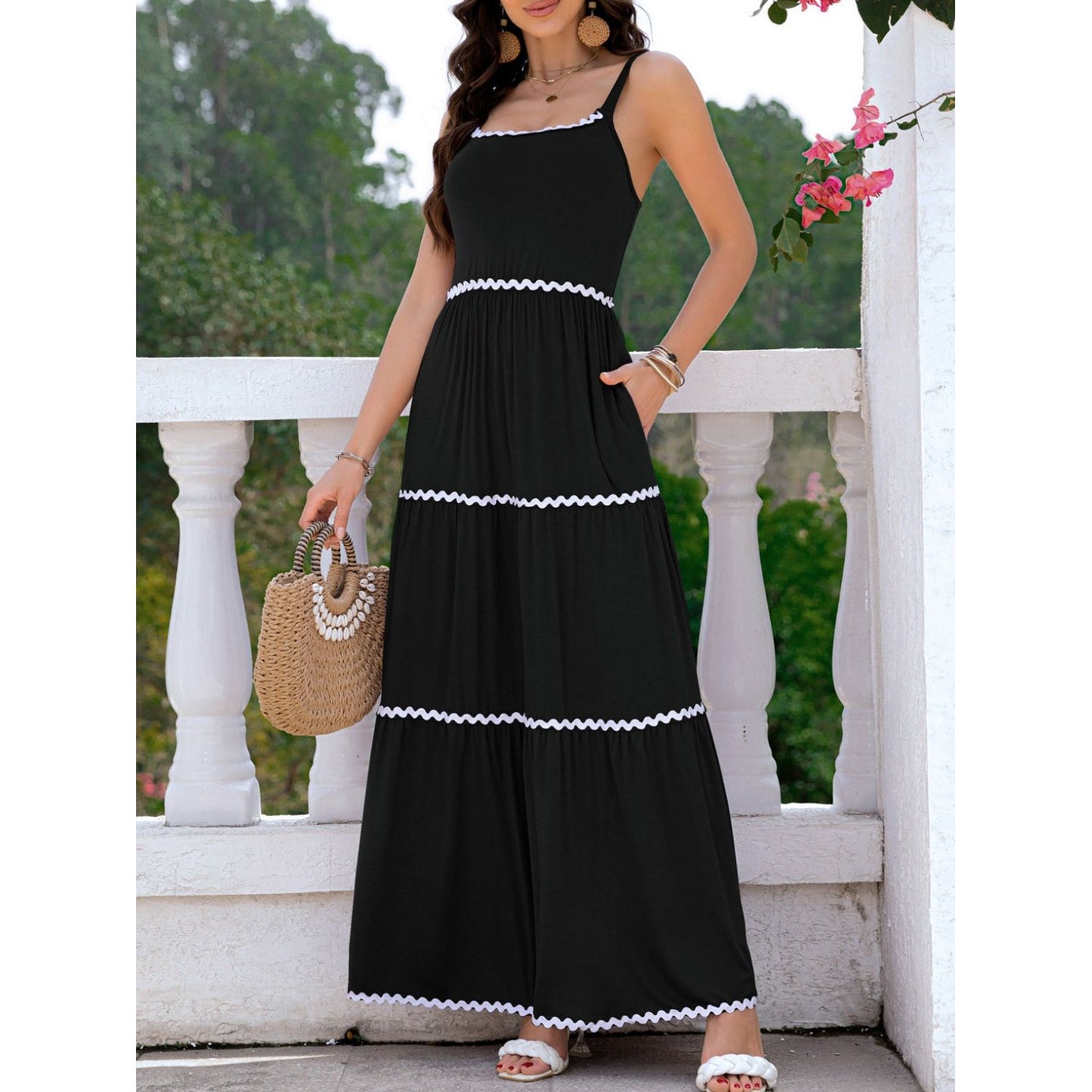 Tiered Square Neck Maxi Cami Dress