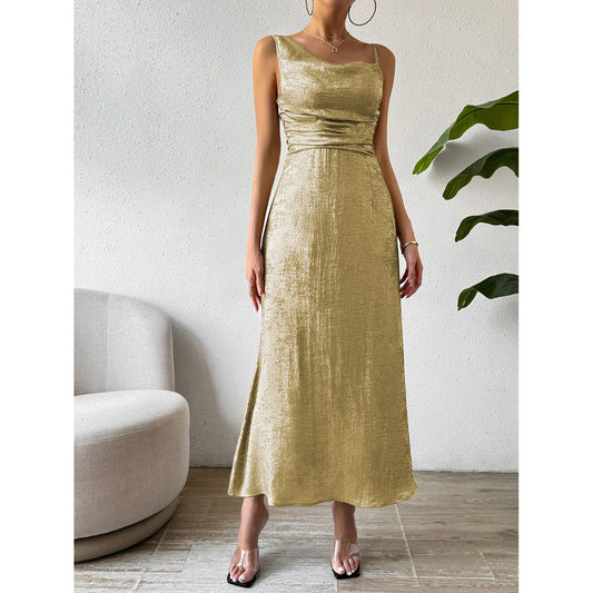 Honey Asymmetric Neck Sleeveless Midi Dress