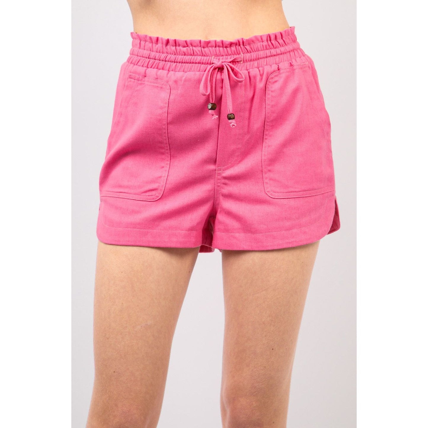 VERY J Drawstring Elastic Waist Linen Shorts