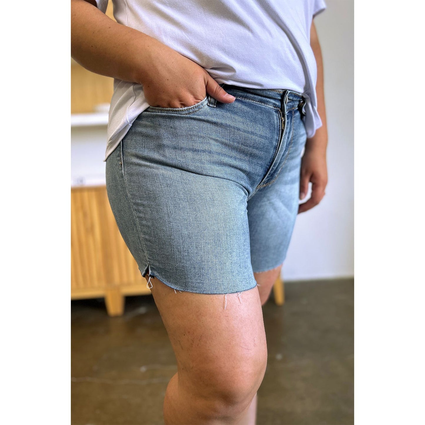 Judy Blue Full Size High Waist Raw Hem Denim Shorts