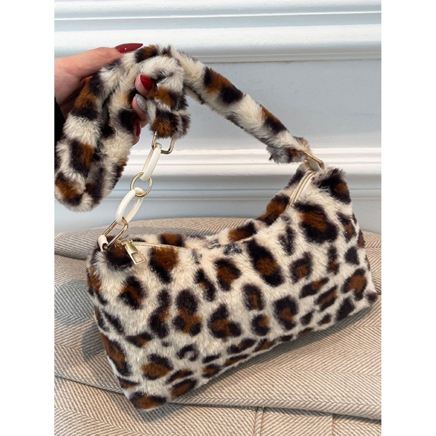 Leopard Fluff Shoulder Bag