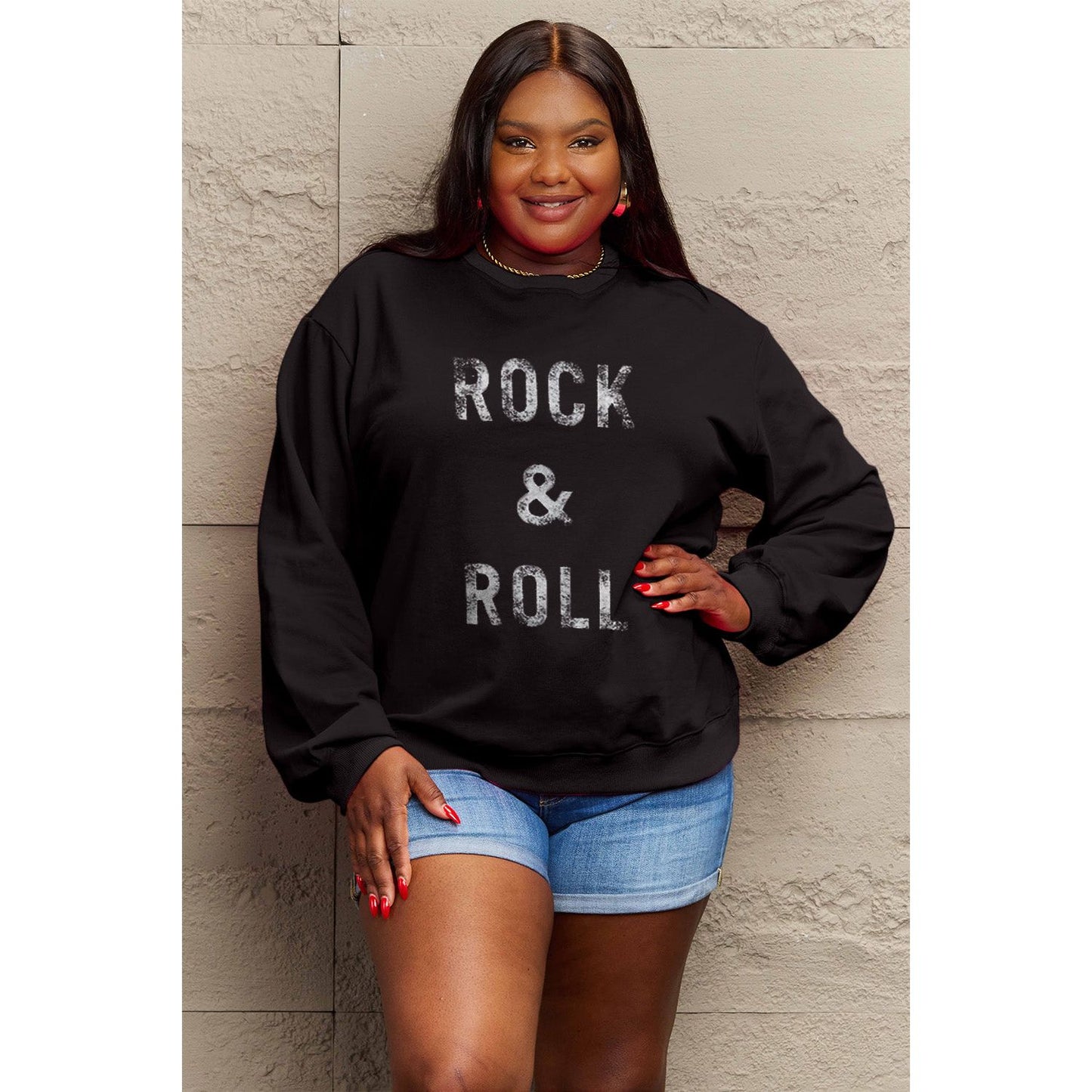 Simply Love Full Size ROCK & ROLL Round Neck Sweatshirt