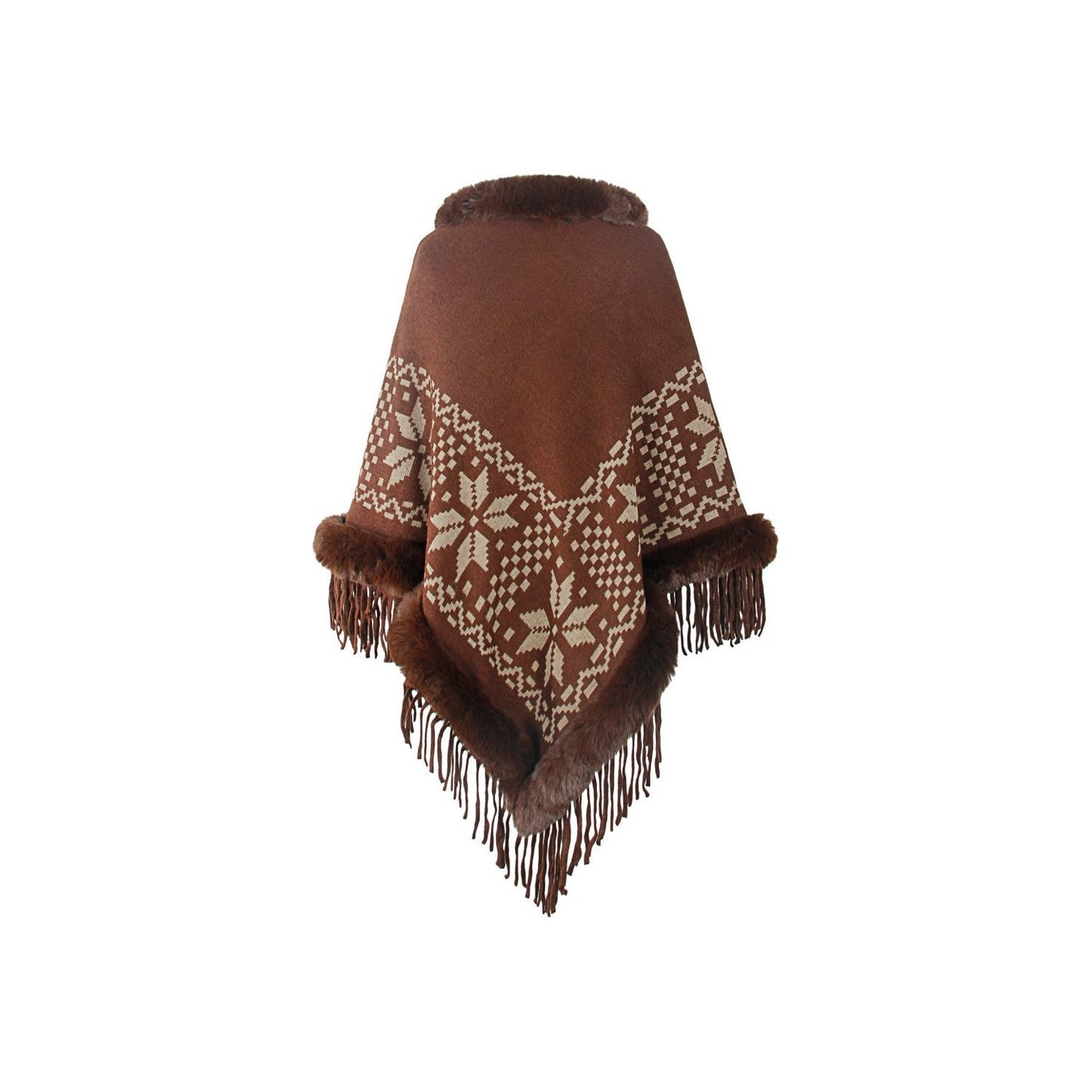 Fringe Geometric Cape Sleeve Poncho