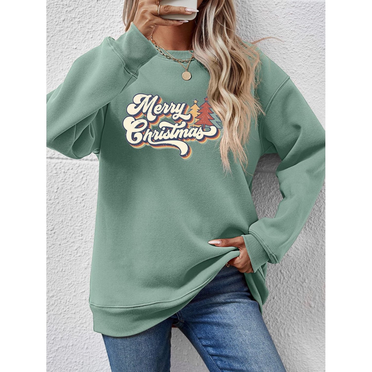 Christmas Letter Graphic Round Neck Sweatshirt