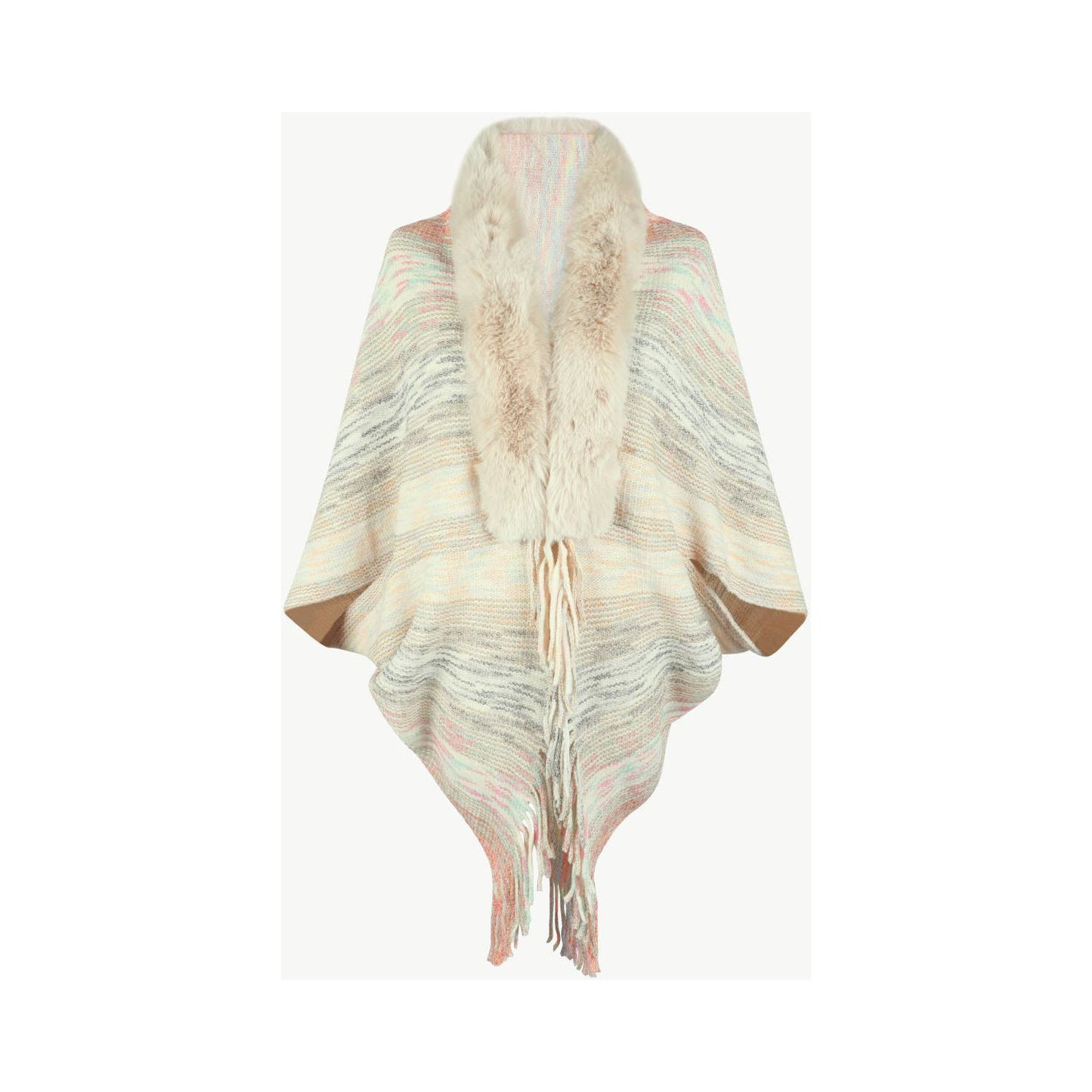 Open Front Fringe Hem Poncho