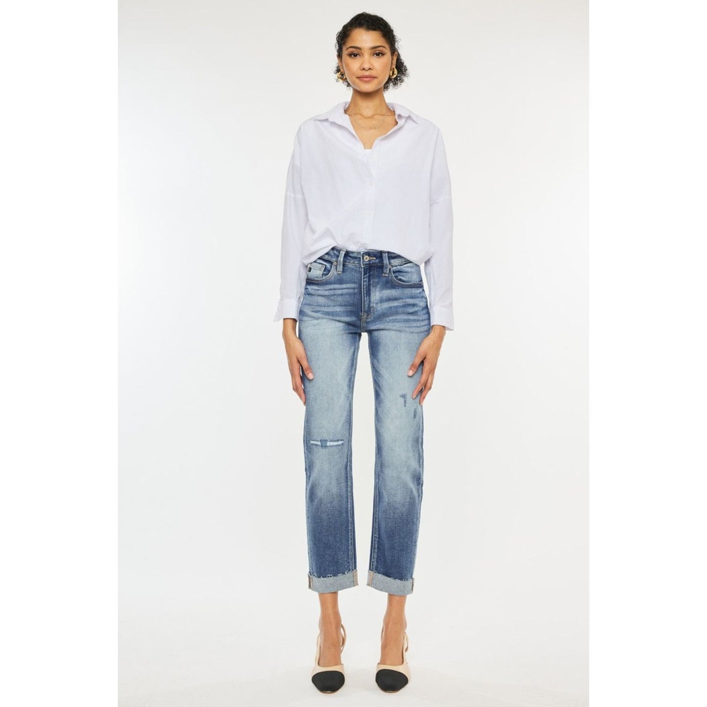 Kancan High Rise Cuffed Straight Jeans