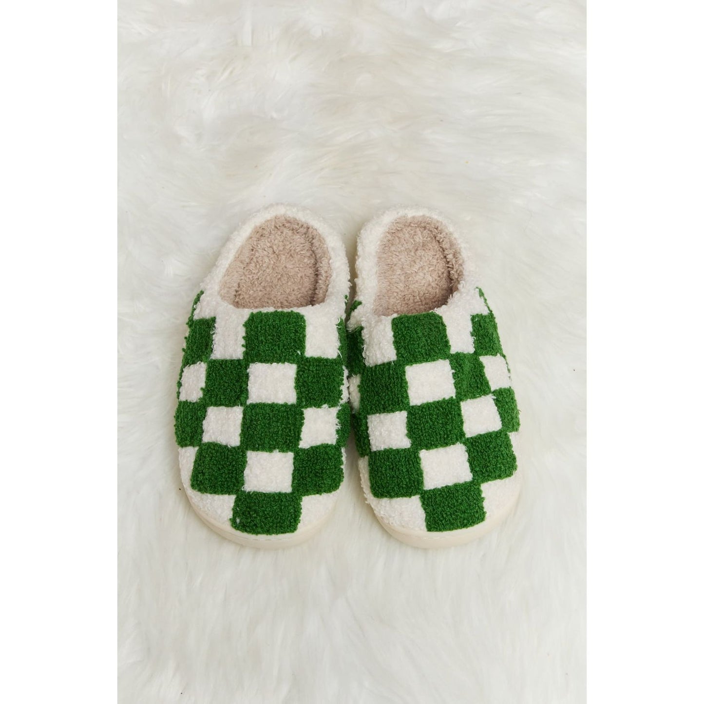 Melody Checkered Print Plush Slide Slippers