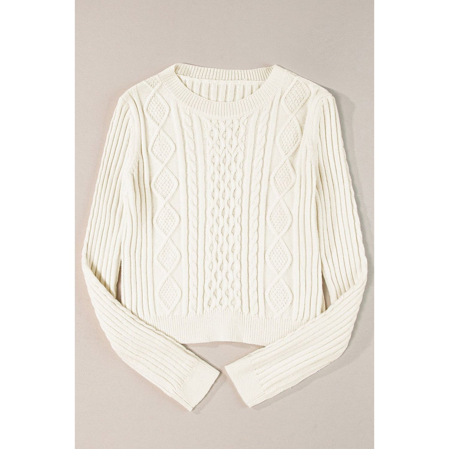 Cable-Knit Round Neck Long Sleeve Sweater