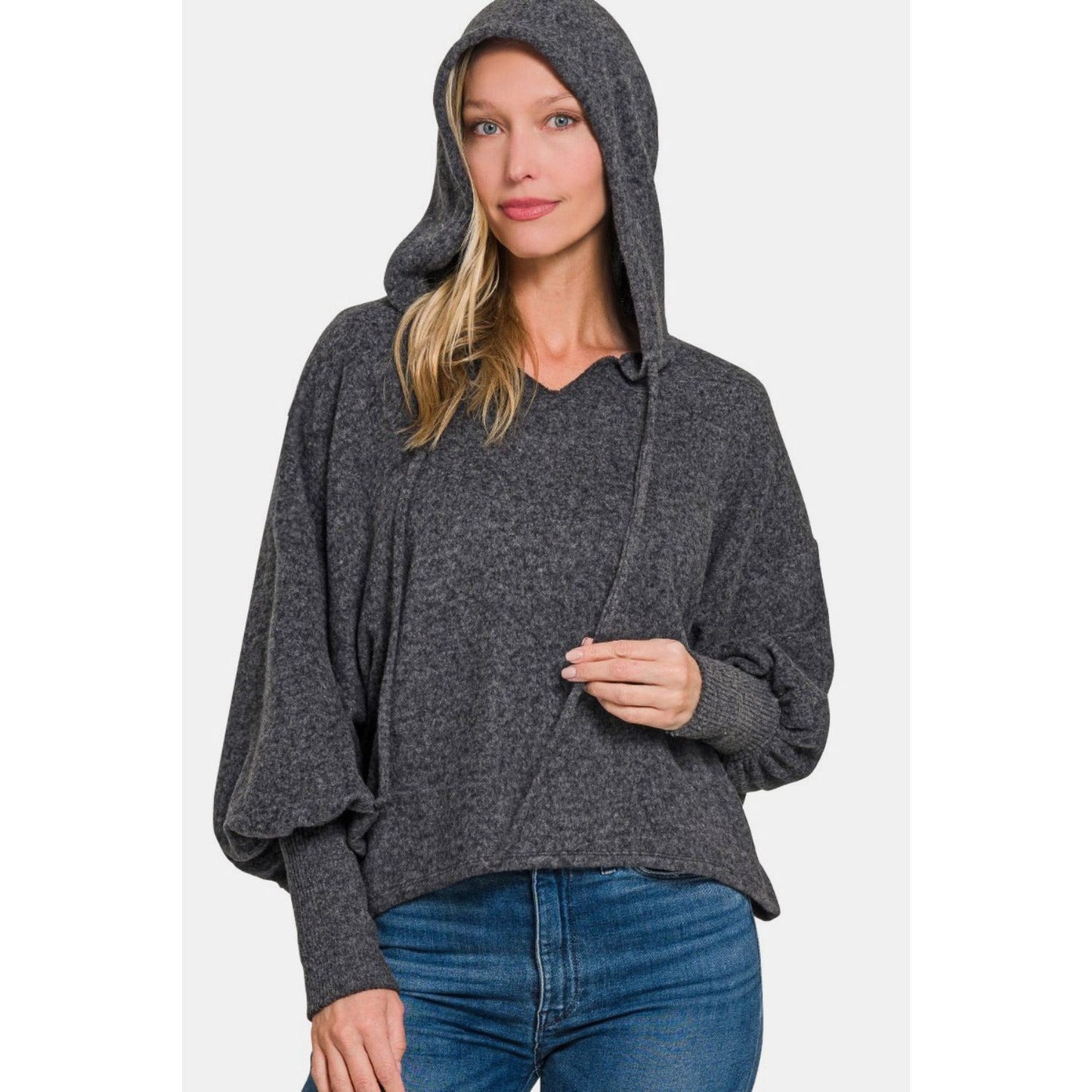 Zenana Brushed Hacci Drop Shoulder Cropped Hoodie