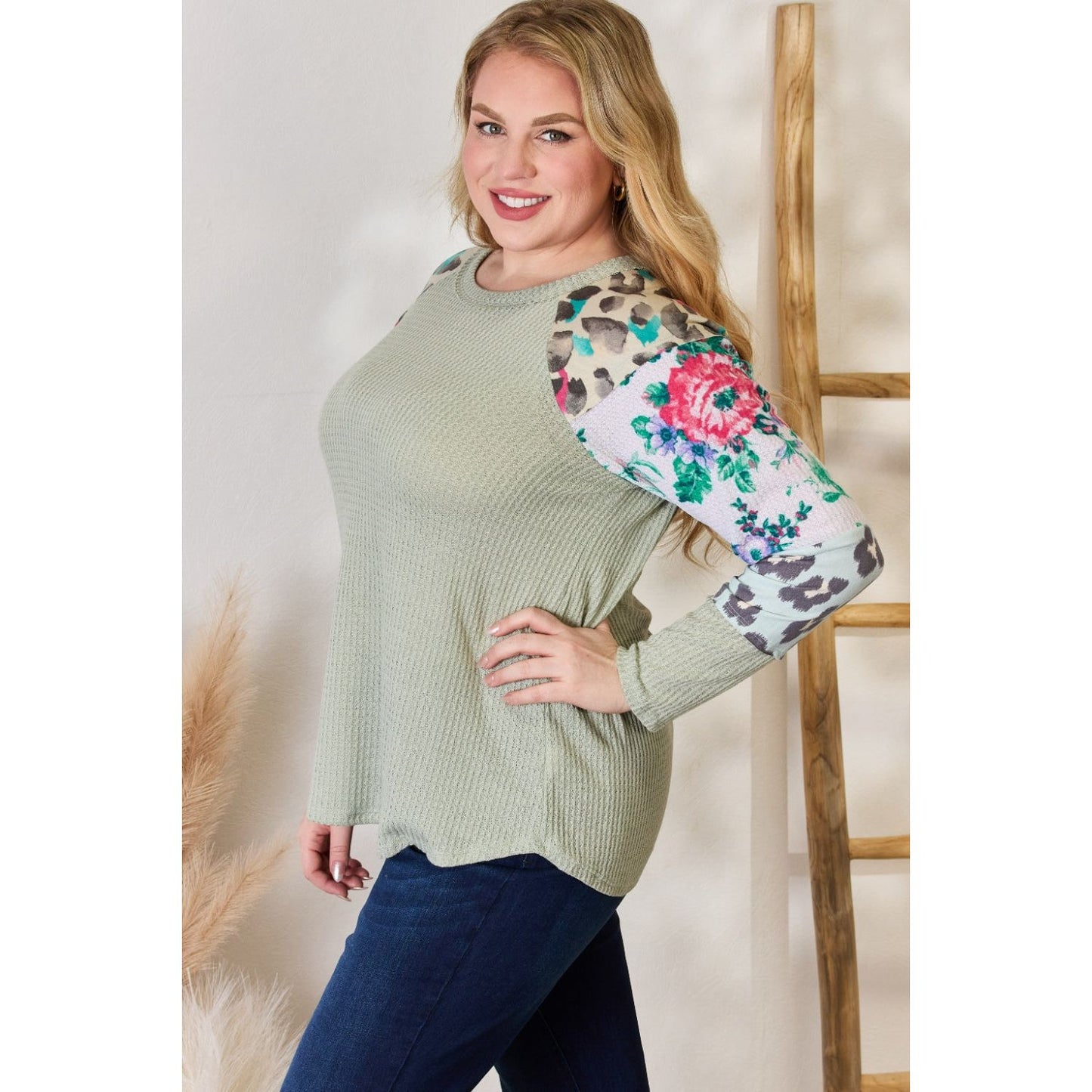 Hailey & Co Full Size Printed Round Neck Blouse