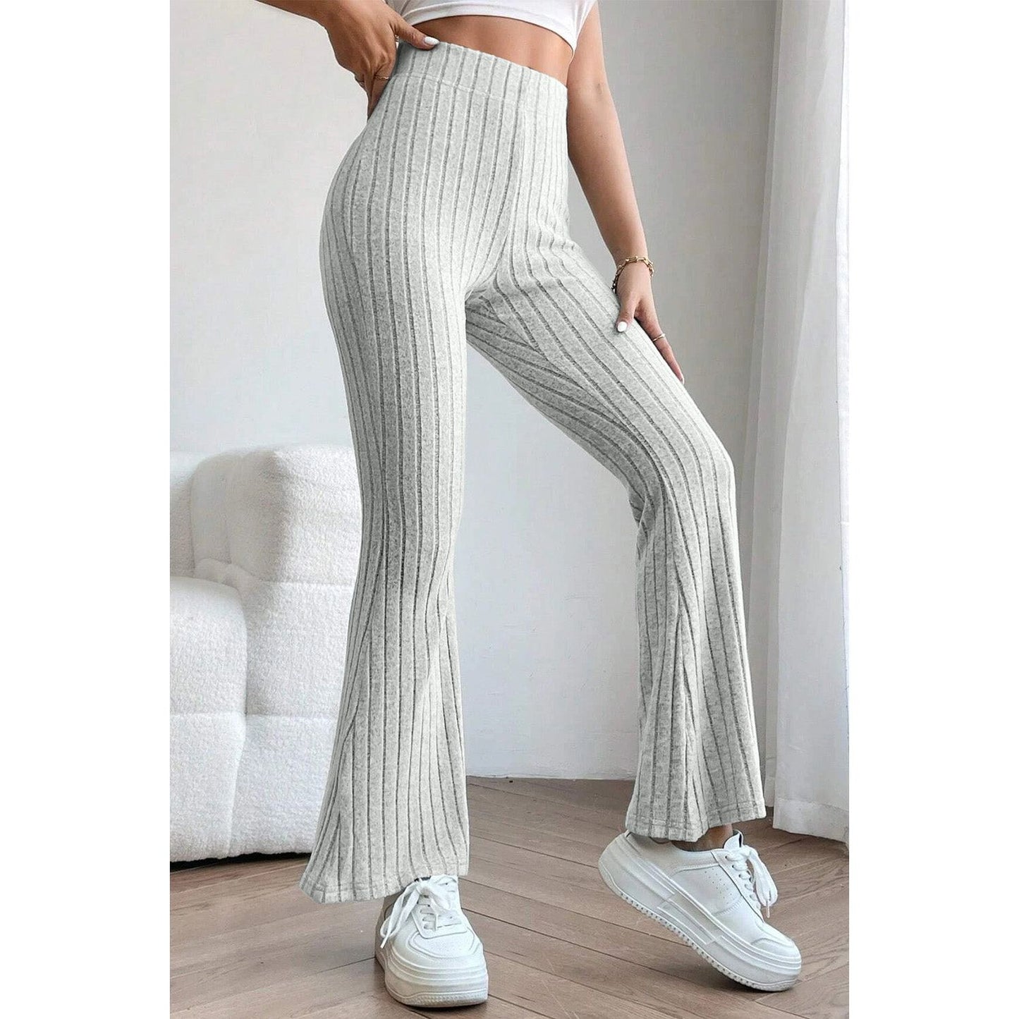 Basic Bae Full Size Ribbed High Waist Flare Pants