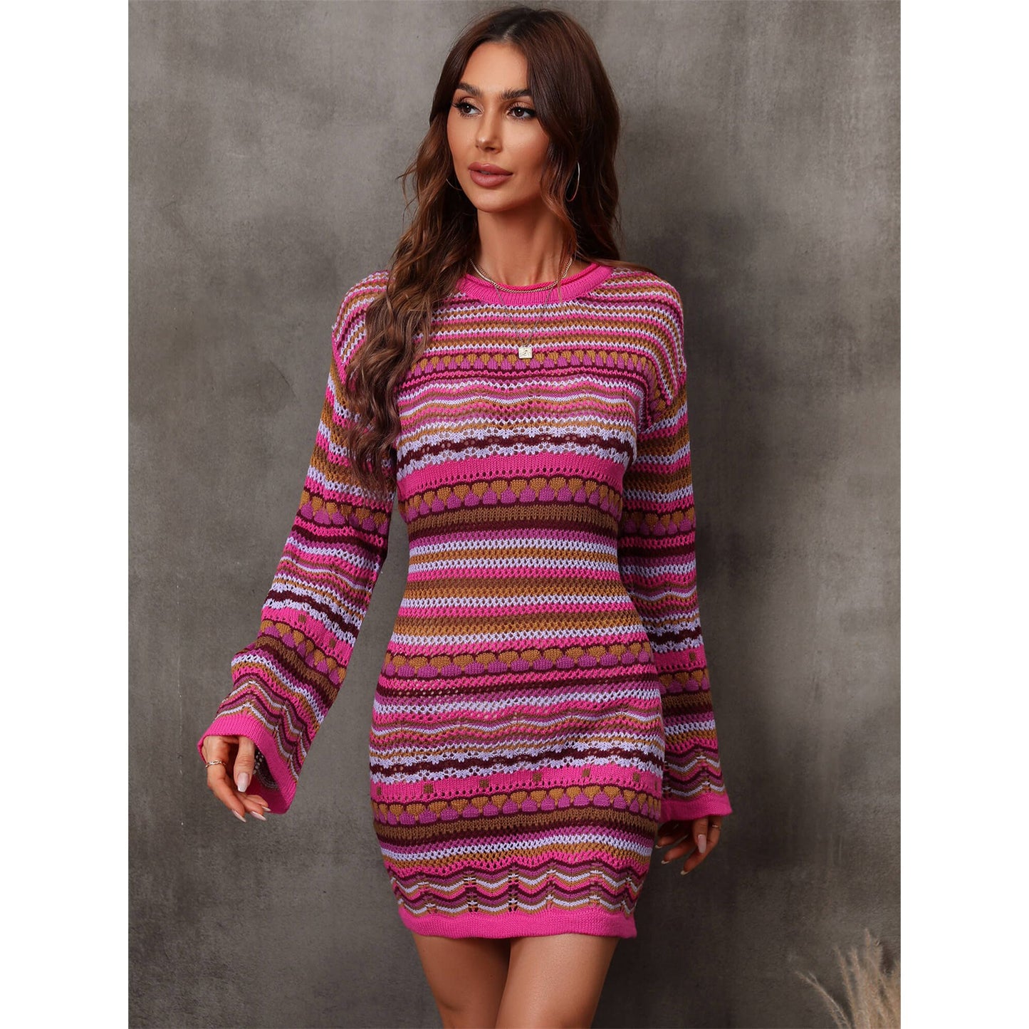 Angel Wings Multicolored Stripe Dropped Shoulder Sweater Dress