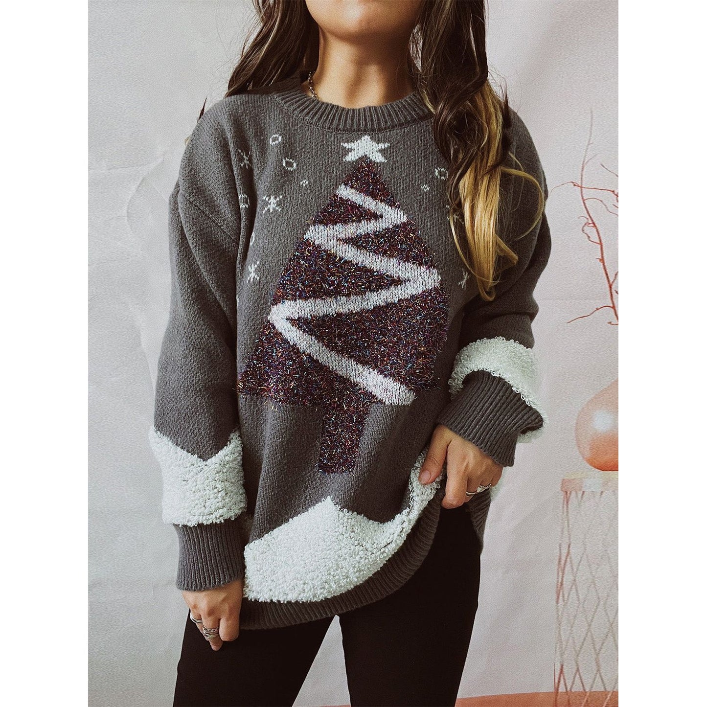 Christmas Tree Graphic Dropped Shoulder Sweater