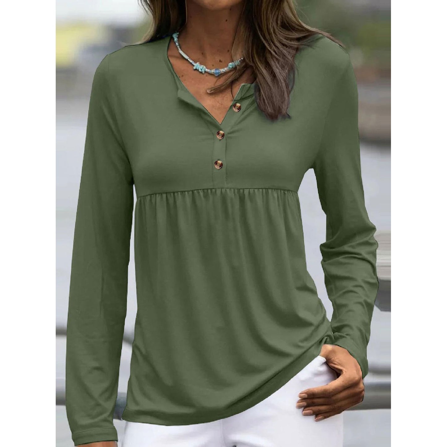 Half Button Long Sleeve T-Shirt