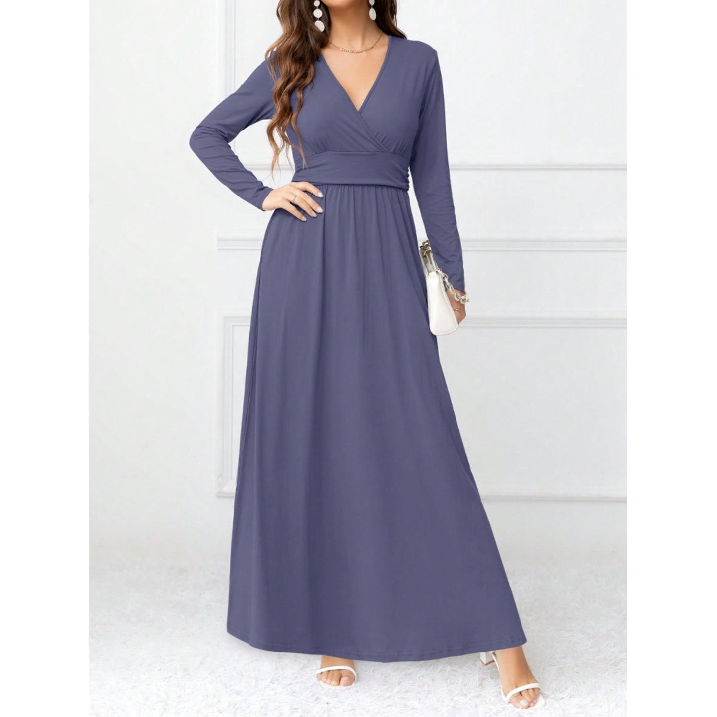 Pocketed Surplice Long Sleeve Maxi Dress