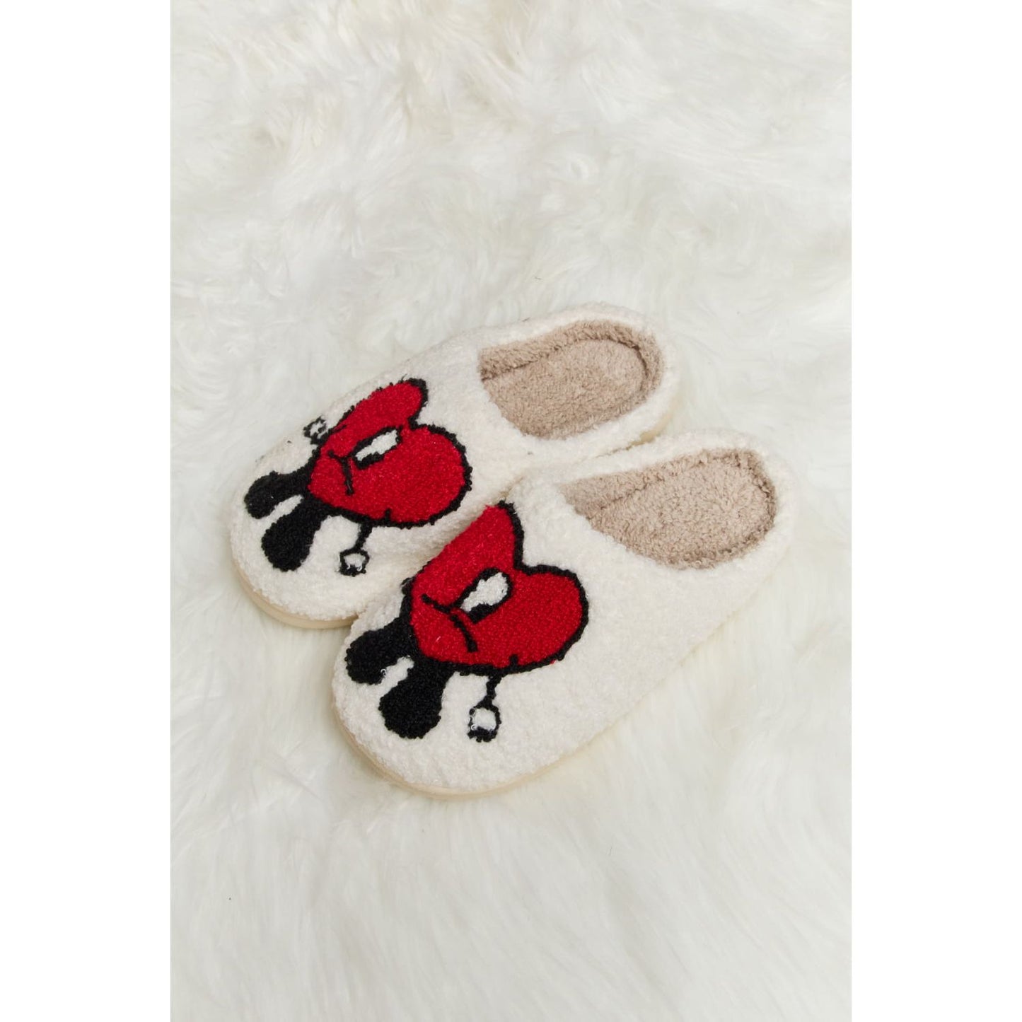 Melody Love Heart Print Plush Slippers