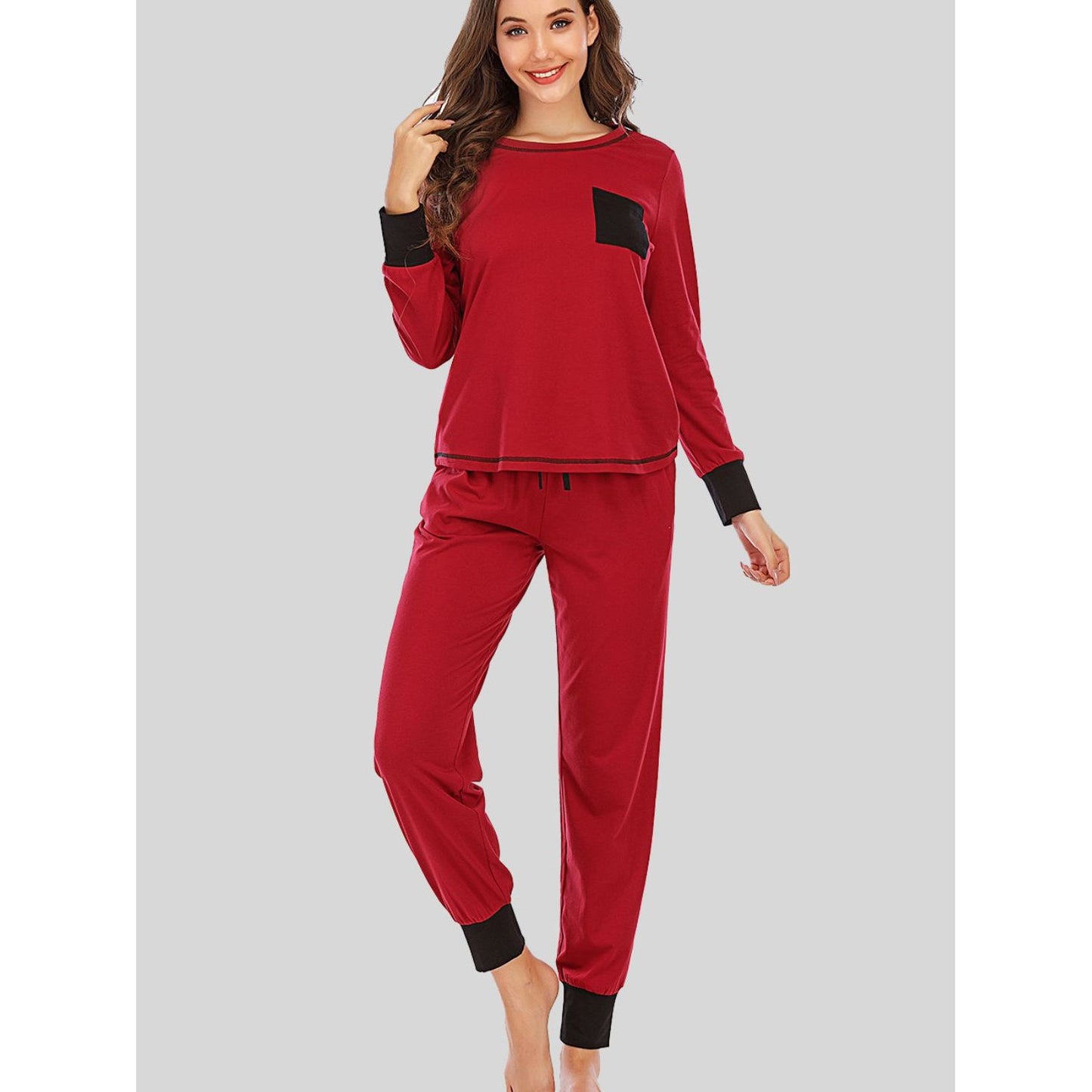 Round Neck Top and Pants Lounge Set