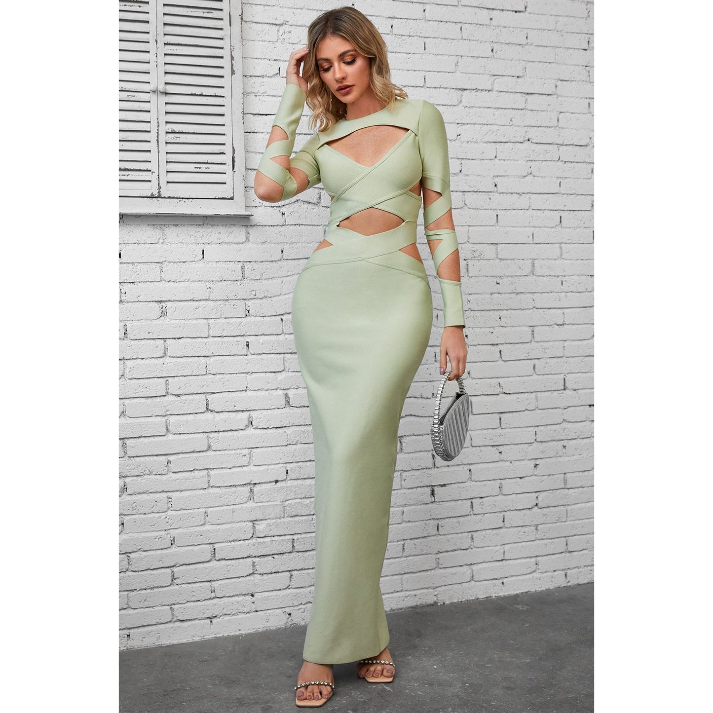 Cutout Round Neck Maxi Wrap Dress