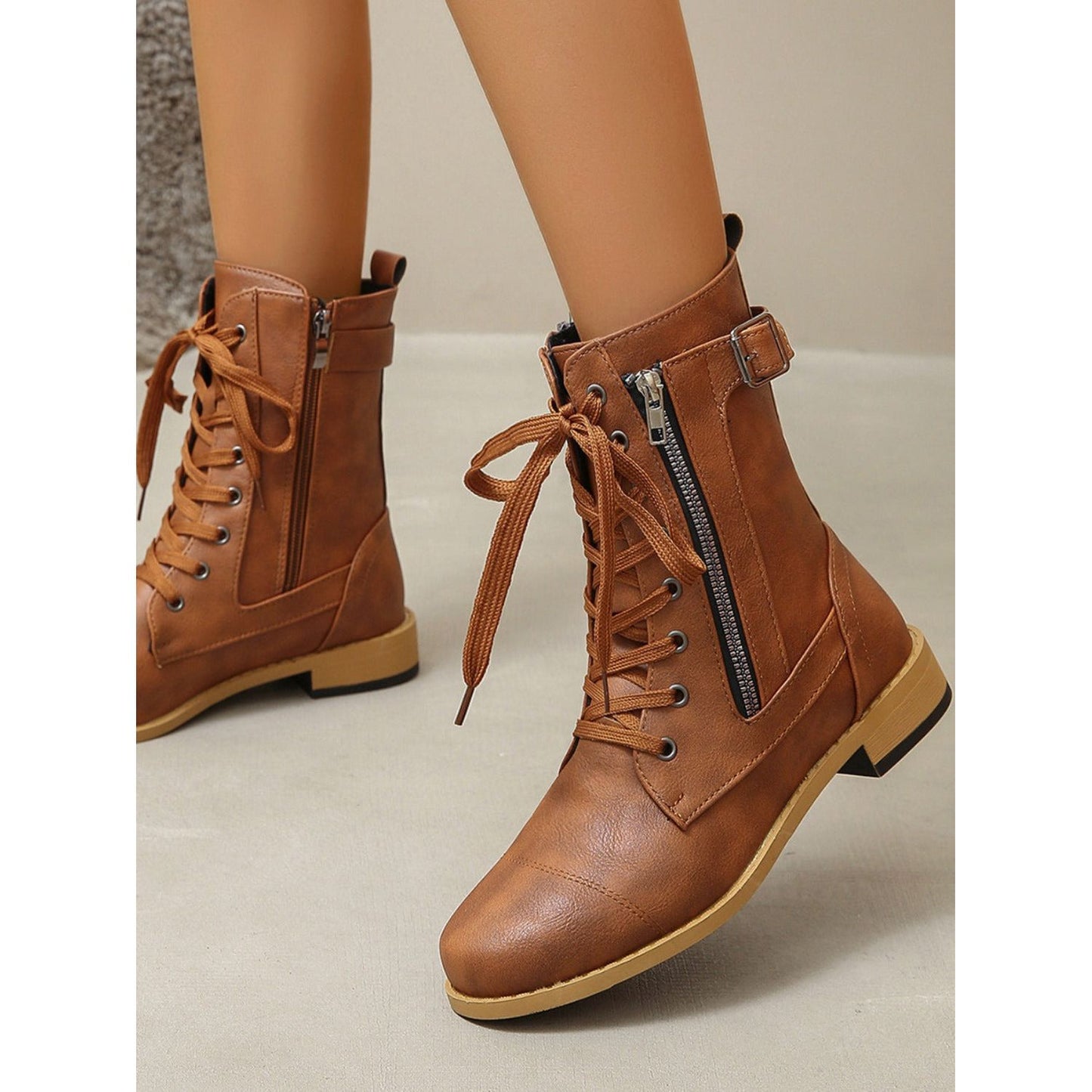 PU Leather Lace-Up Boots