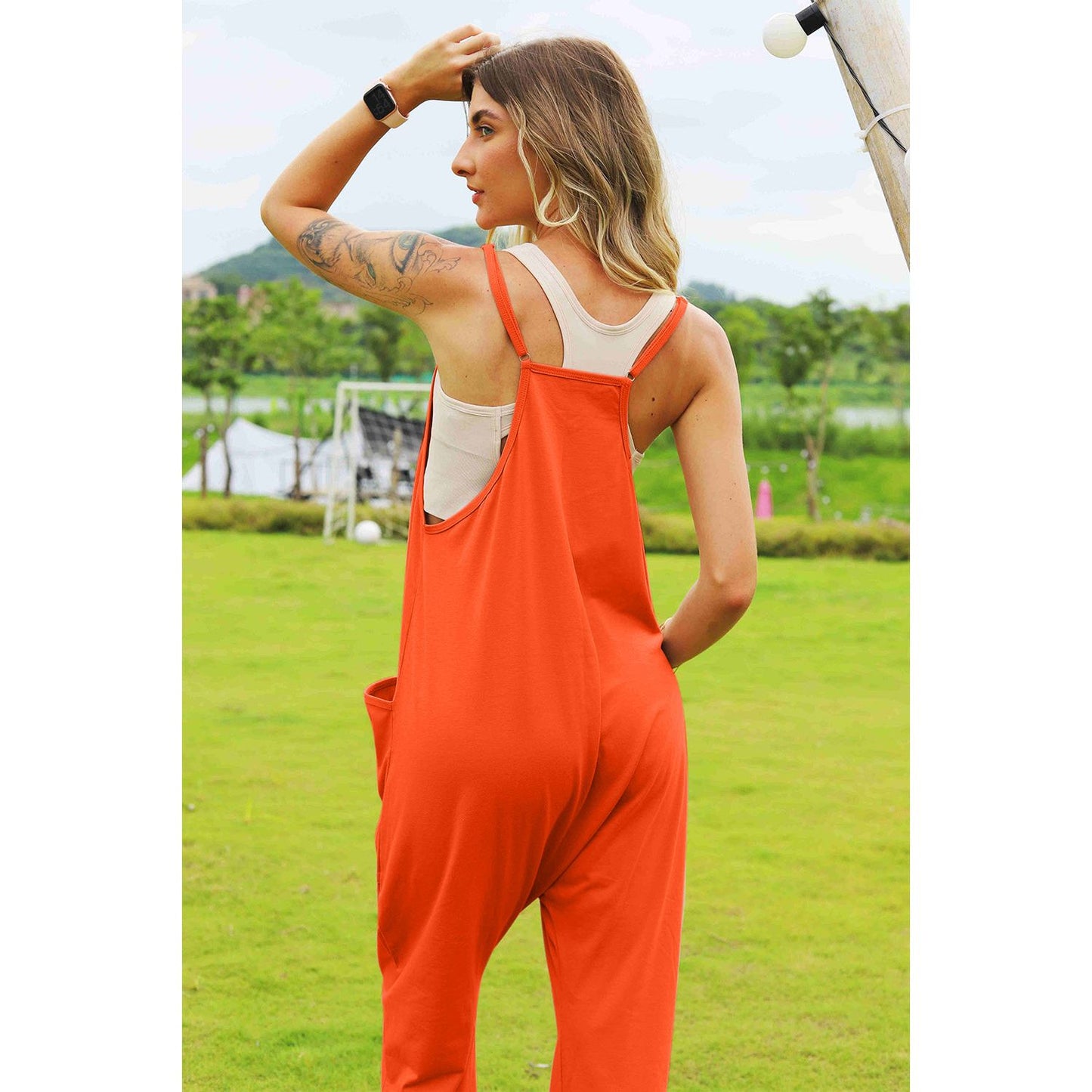 Double Take Full Size Sleeveless V-Neck Pocketed Jumpsuit