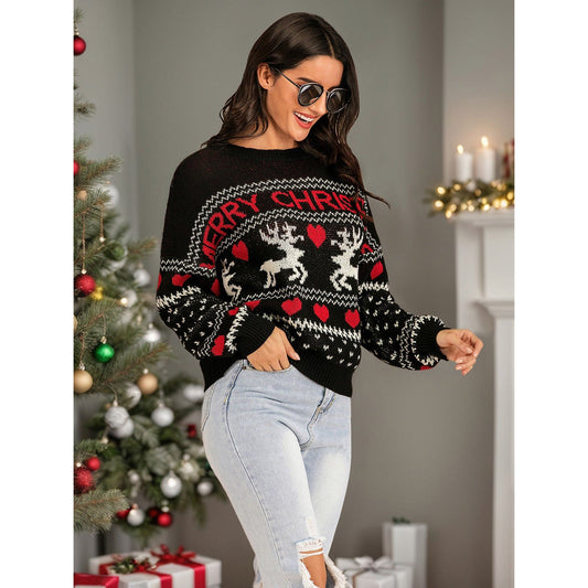 Perfee Christmas Element Round Neck Sweater