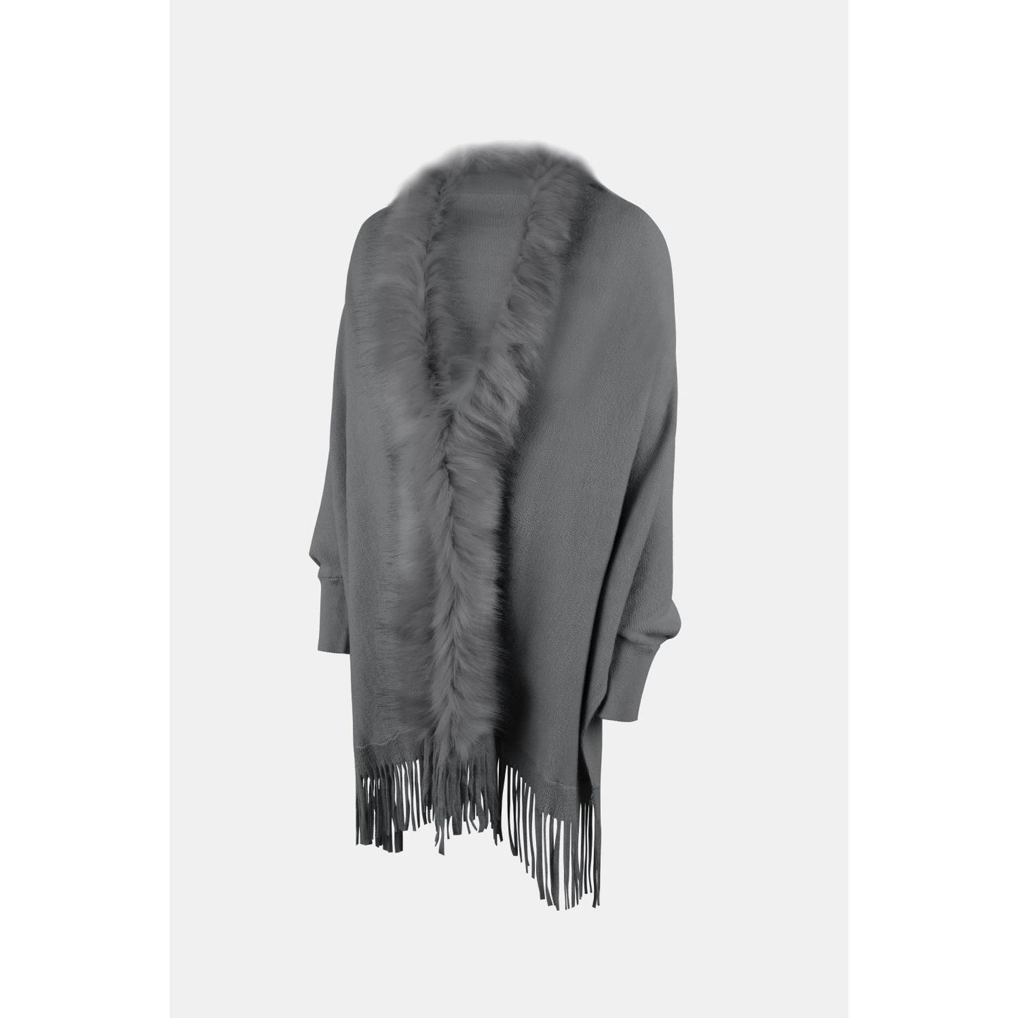 Fringe Open Front Long Sleeve Poncho