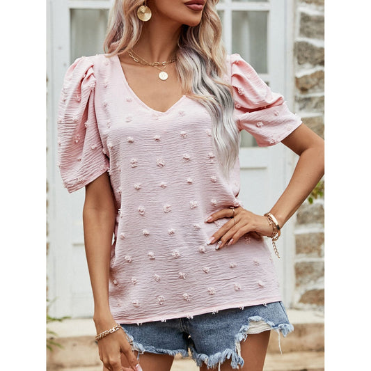 Swiss Dot Short Puff Sleeve Top