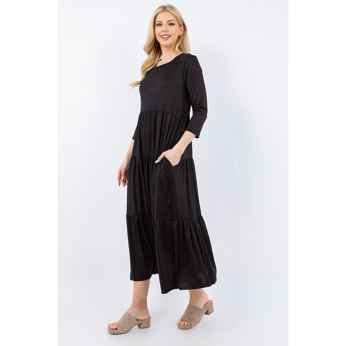 Celeste Full Size Tiered Midi Dress with Pockets