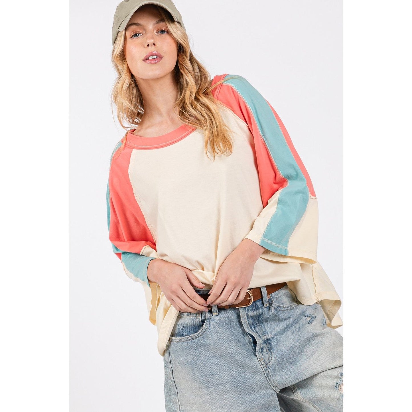 SAGE + FIG Color Block Curved Hem T-Shirt