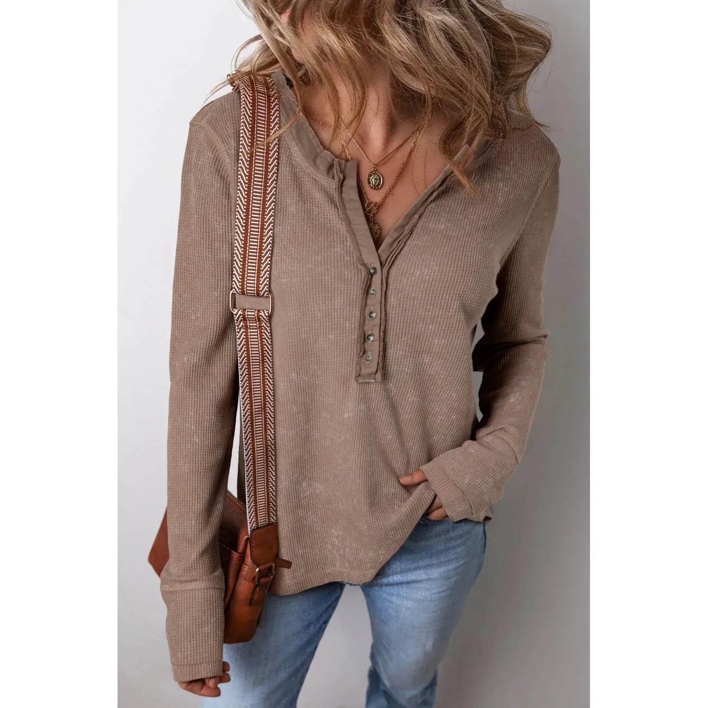 Notched Long Sleeve Top