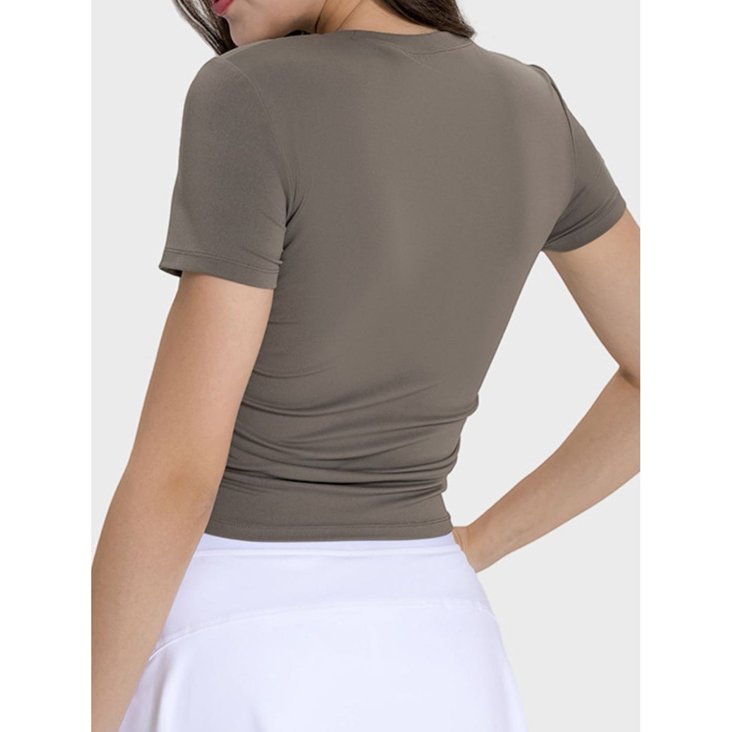 Ruched Round Neck Short Sleeve Active T-Shirt