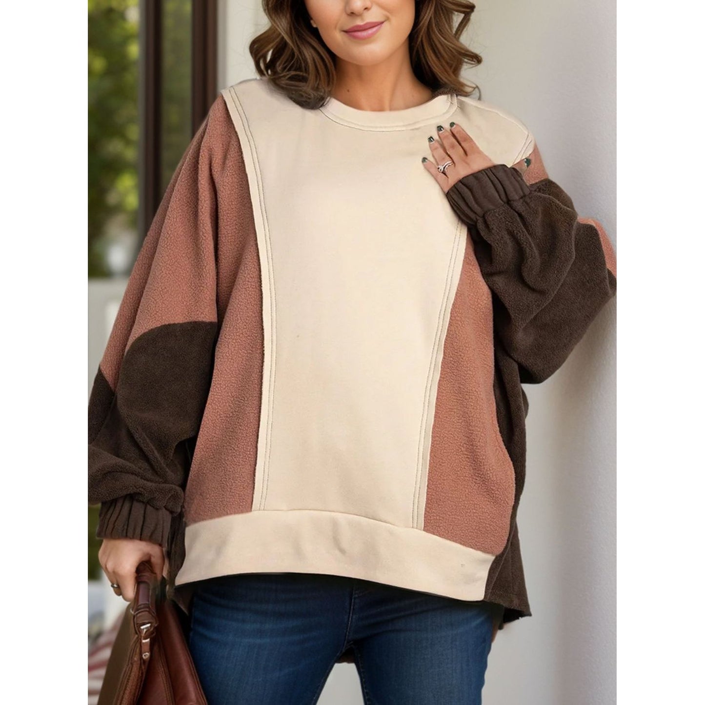 Plus Size Color Block Long Sleeve Hoodie