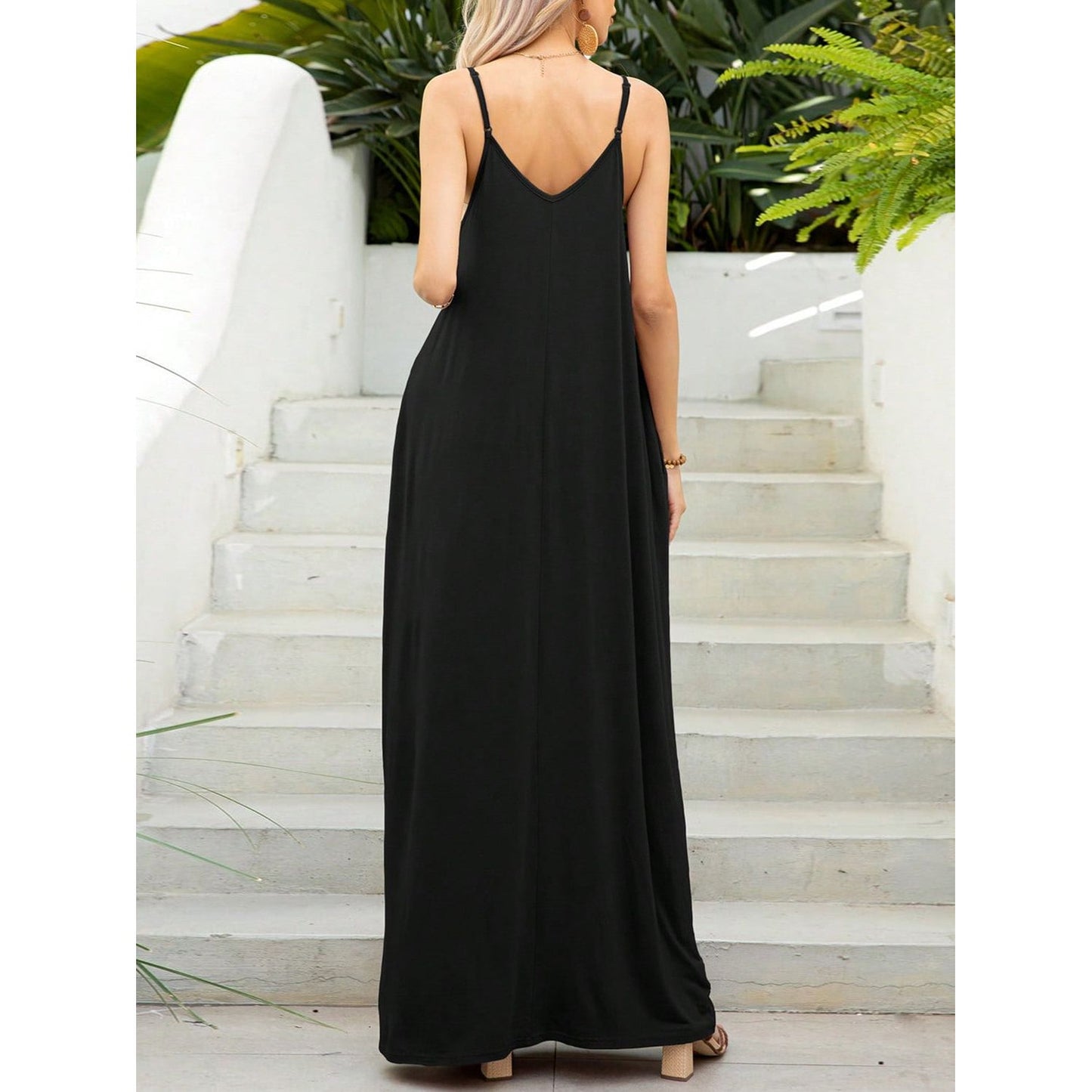 V-Neck Maxi Cami Dress with Pockets