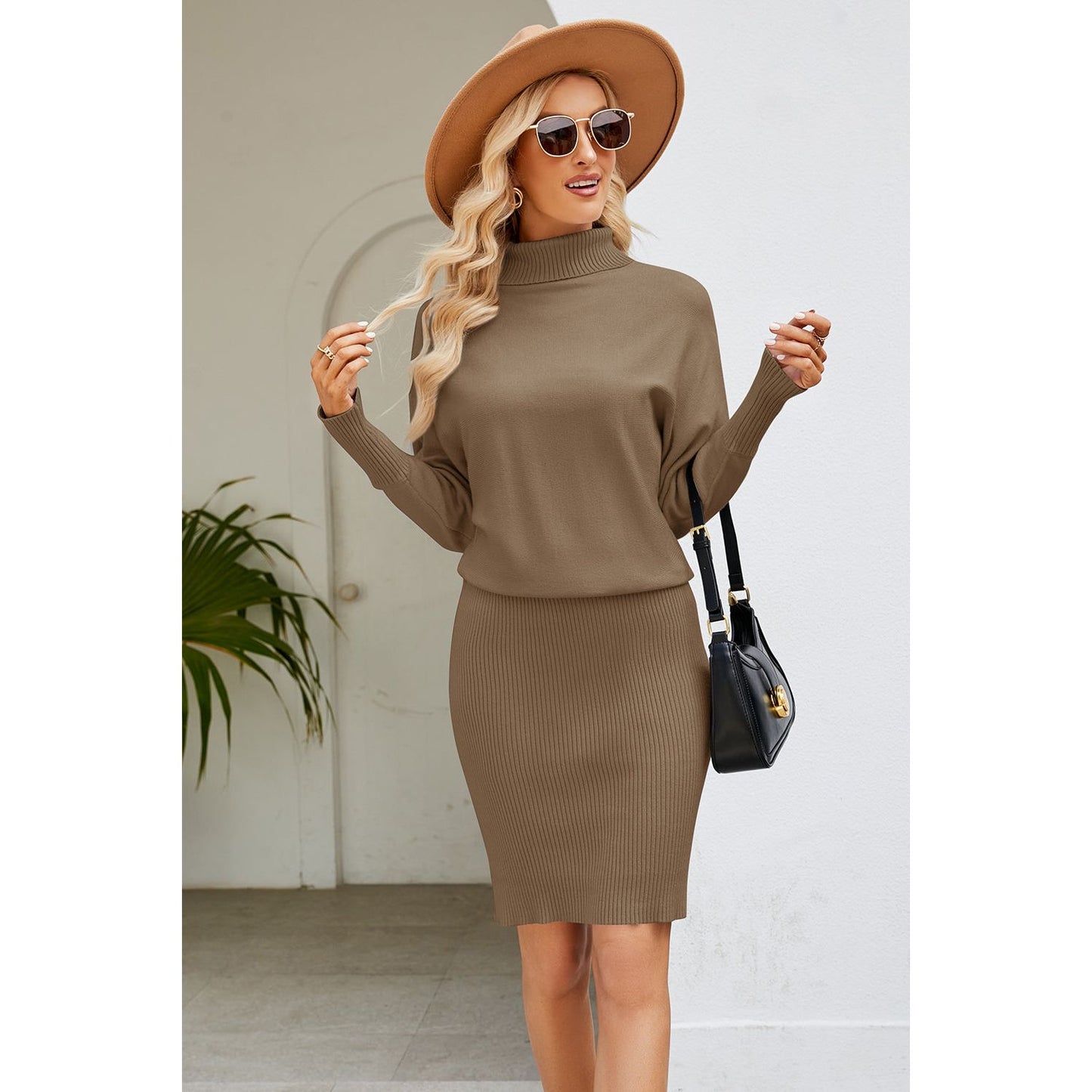 Ribbed Mock Neck Long Sleeve Dress