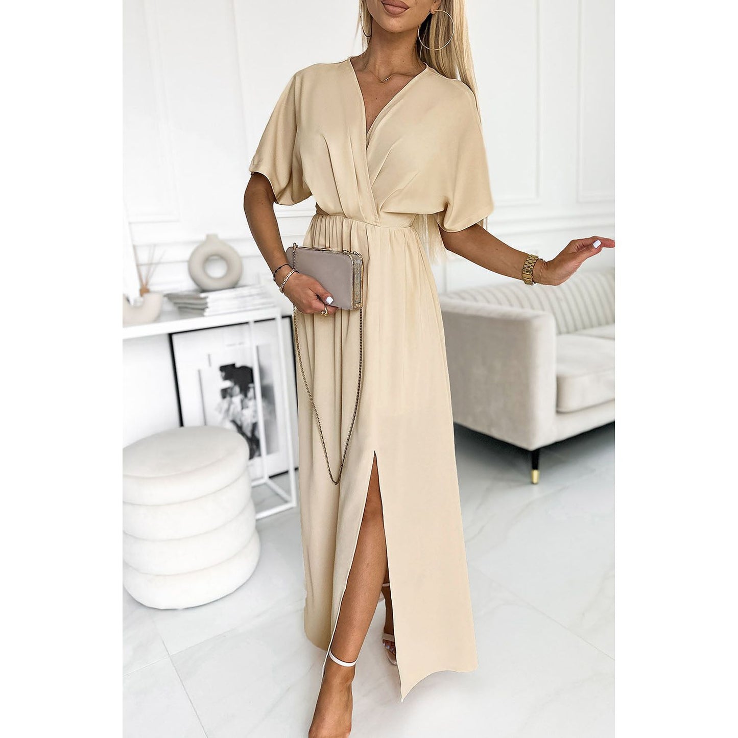 Surplice Neck Slit Maxi Dress