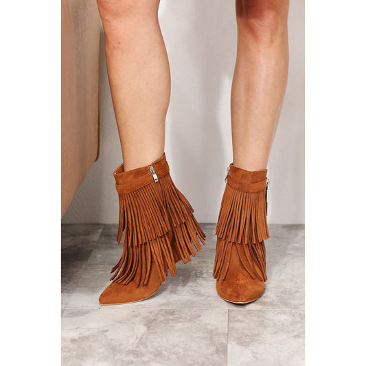 Legend Women's Tassel Wedge Heel Ankle Booties