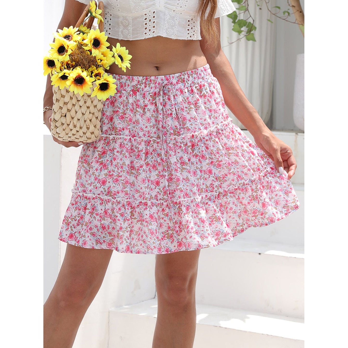 Printed Elastic Waist Mini Skirt