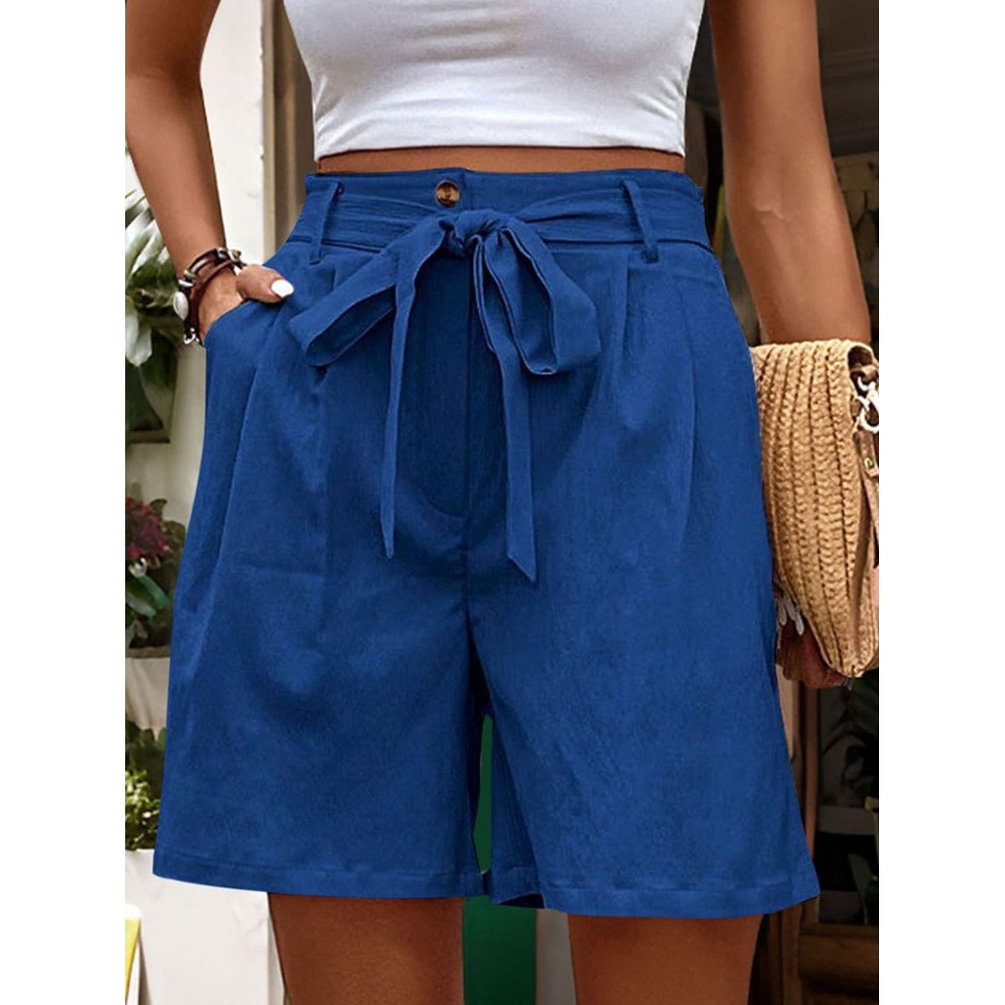 Perfee Tied High Waist Shorts with Pockets