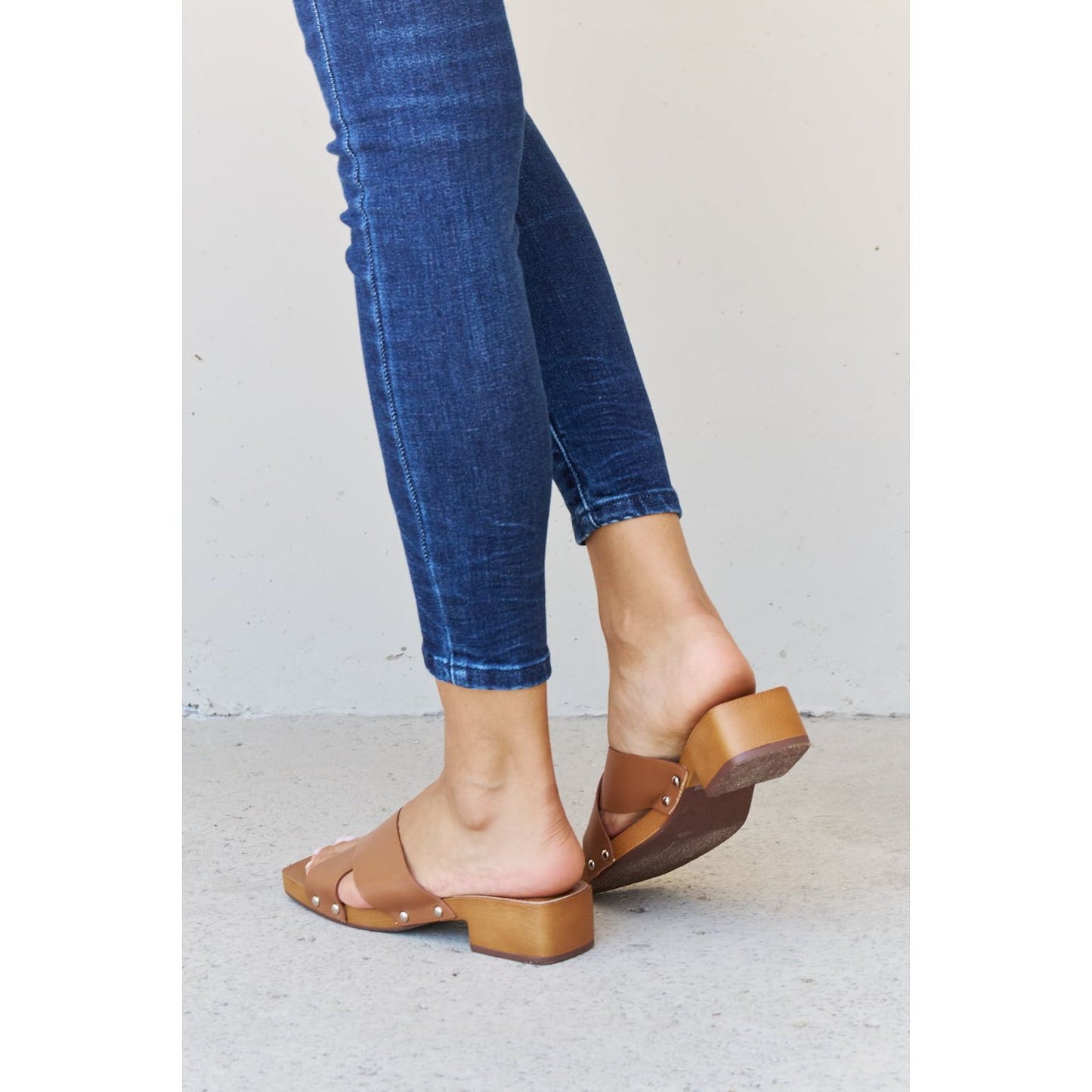 Weeboo Step Into Summer Criss Cross Wooden Clog Mule in Brown