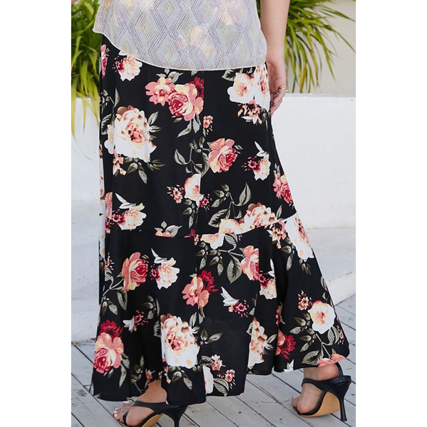 Plus Size Floral High-Rise Skirt