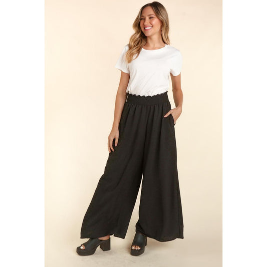 Haptics Elastic Waist Wide Leg Pants with Pockets