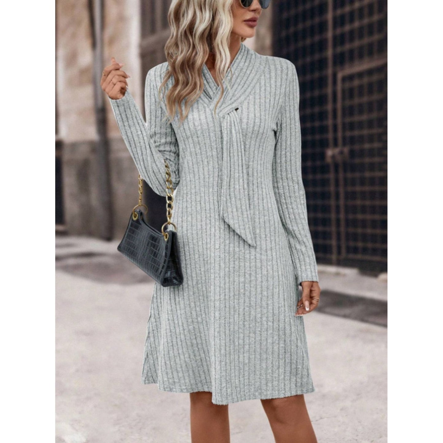 Ribbed Long Sleeve Sweater Dress