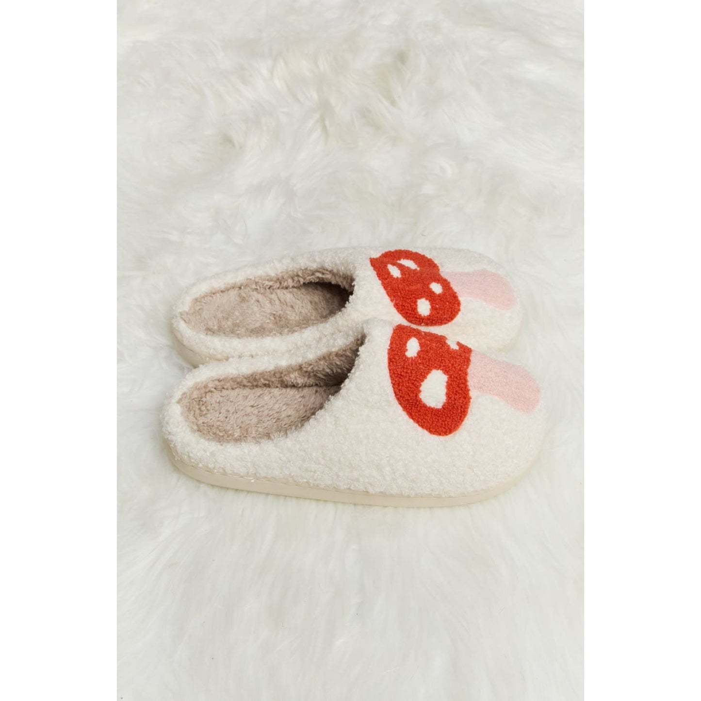 Melody Mushroom Print Plush Slide Slippers