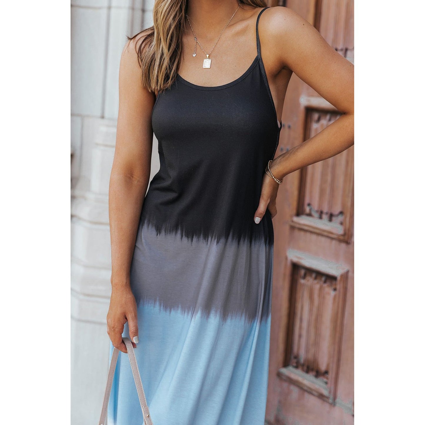 Slit Color Block Scoop Neck Maxi Cami Dress